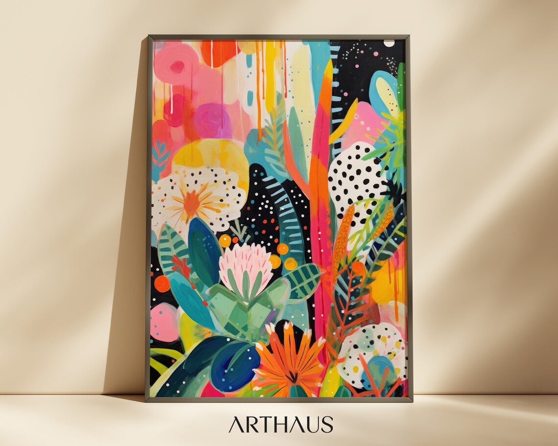 Maximalist Abstract Art Print, Eclectic Colorful Style