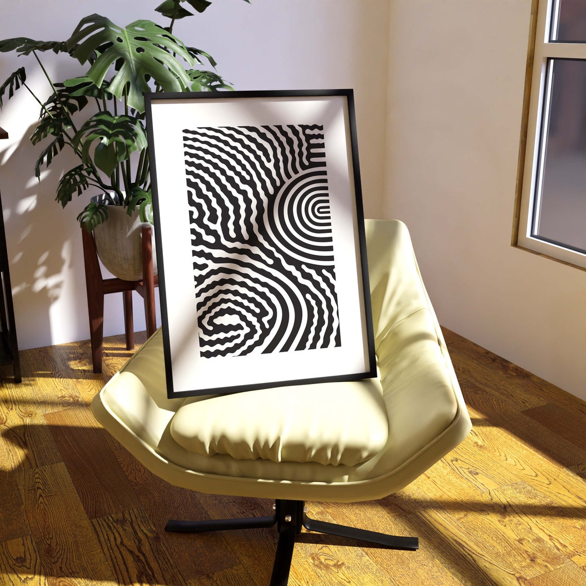 Black And White Concentric Curve Optical Art Print For Walls - Image 3