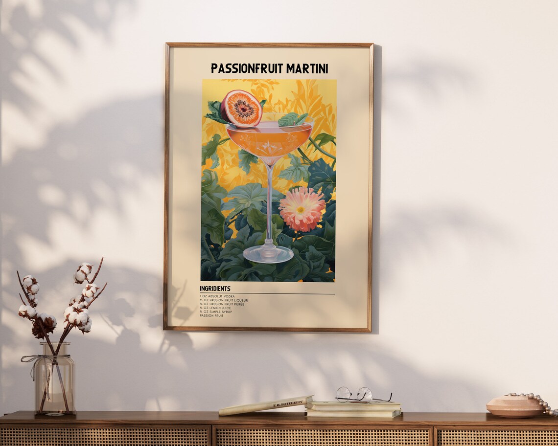 Passion Fruit Cocktail Art Print, Bar Cart Decor