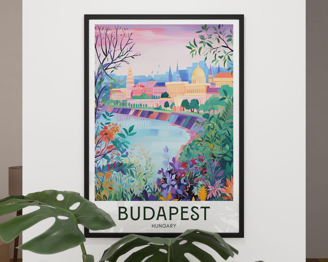 Budapest Hungary River City Botanical Maximalist Travel Poster - Image 2