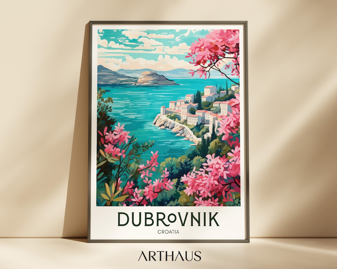 Dubrovnik Vintage Travel Poster, Croatia Europe Wall Art