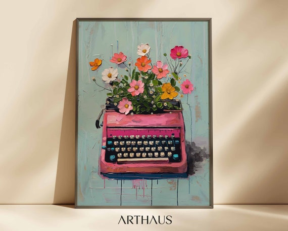 Pink Typewriter Print Western Aesthetic Nursery Art Dorm Room Wall Art Boho Girly Aesthetic Poster