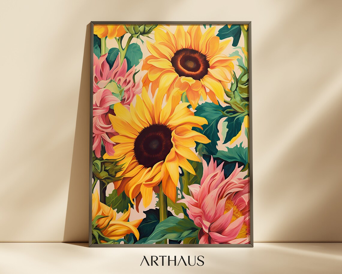 Sunflower Botanical Wall Art, Colourful Poster Print