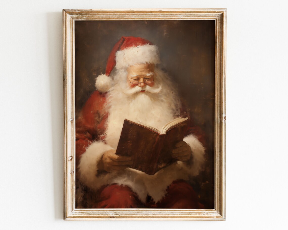 Santa Claus Reading a Book Classic Vintage Christmas Painting Poster - Image 3