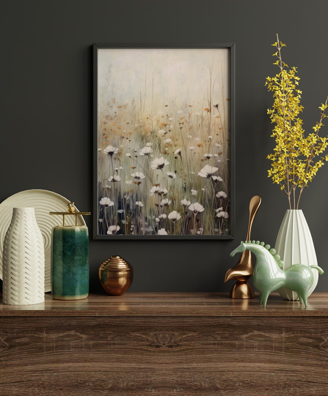 Wildflower Field Landscape Oil Painting Vintage Landscape Art Print Country Field Wall Art Botanical Painting - Image 3