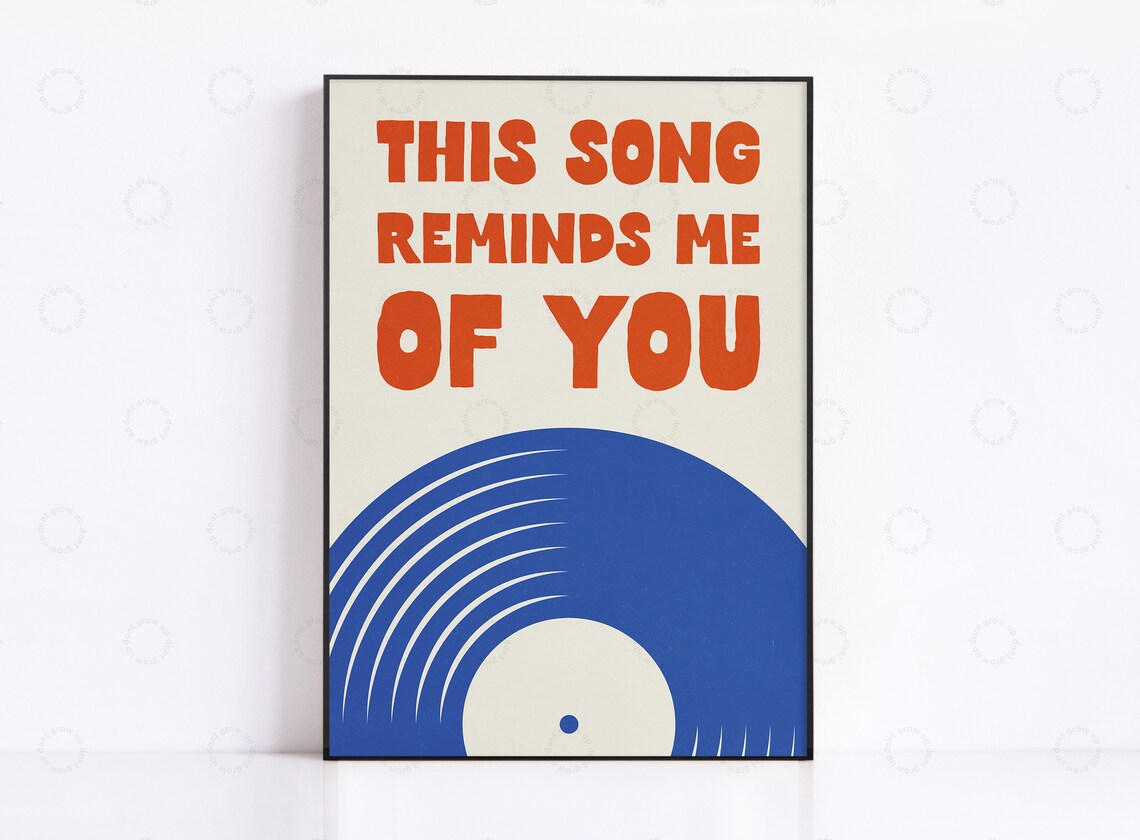 This Song Reminds Me of You Blue Vinyl Record Retro Music Poster