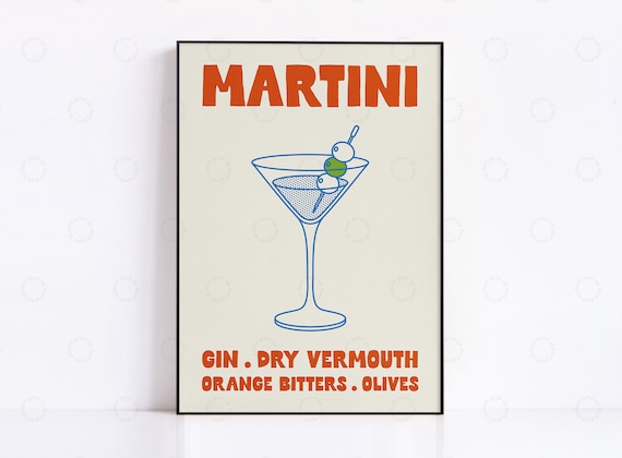 Martini Cocktail Recipe Wall Poster With Gin Vermouth Orange Bitters