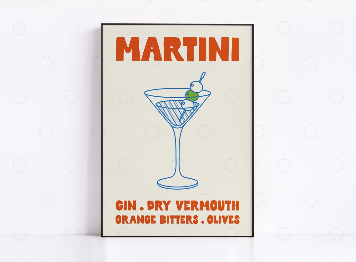 Martini Cocktail Recipe Wall Poster With Gin Vermouth Orange Bitters