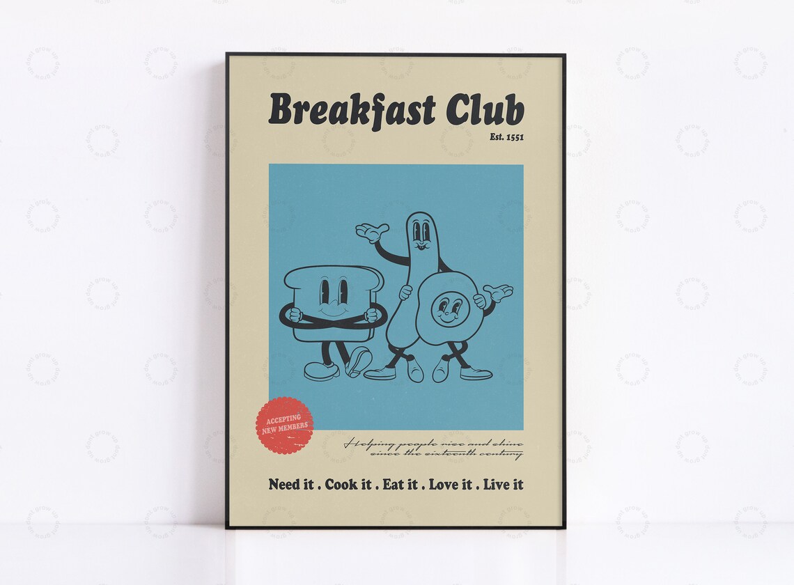 Breakfast Club Est. 1551 Retro Cartoon Breakfast Foods Poster