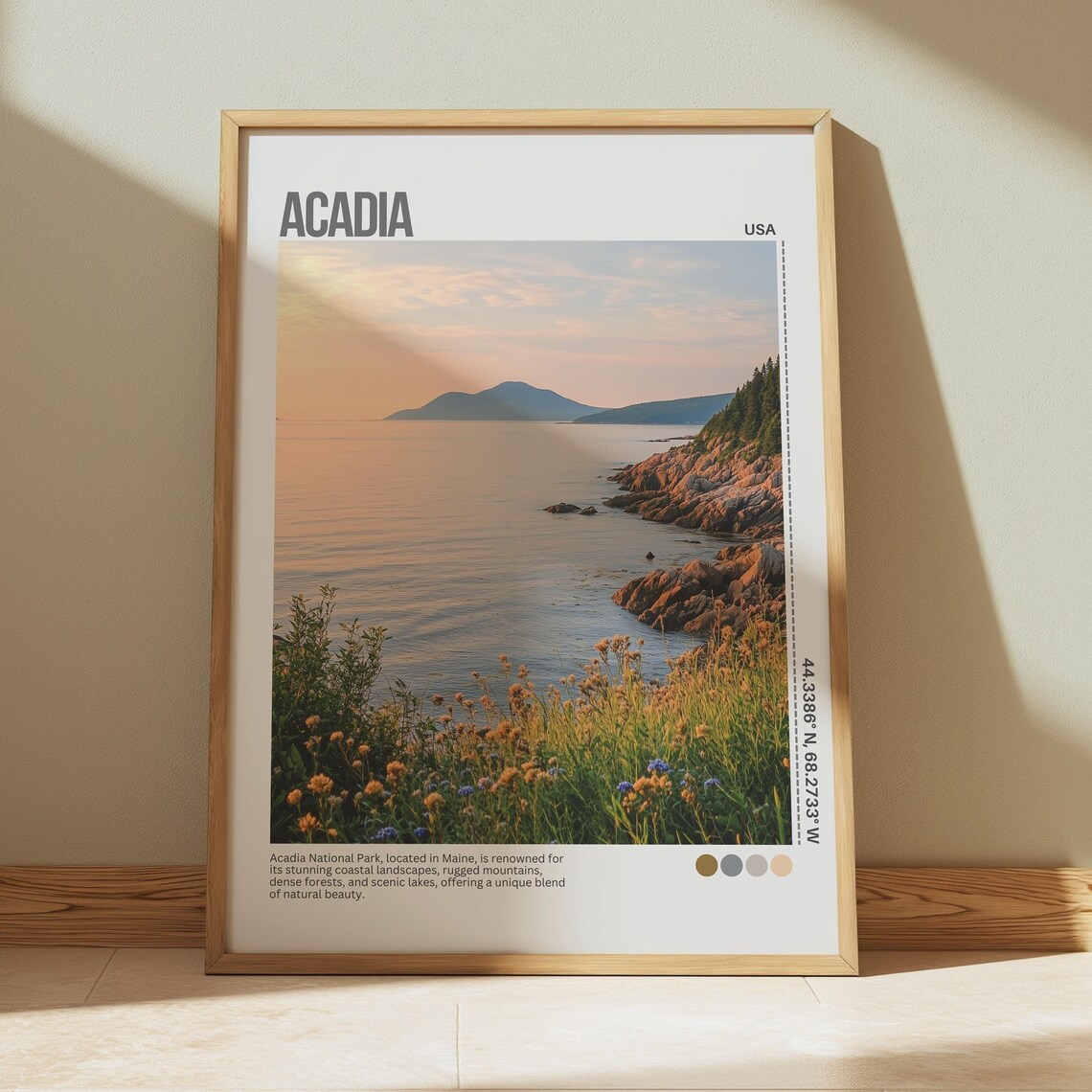 Acadia National Park Maine Rocky Coastal Sunrise Travel Poster