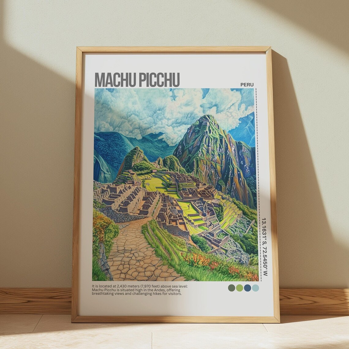 Machu Picchu Peru Andes Ruins Aerial View Illustrated Poster