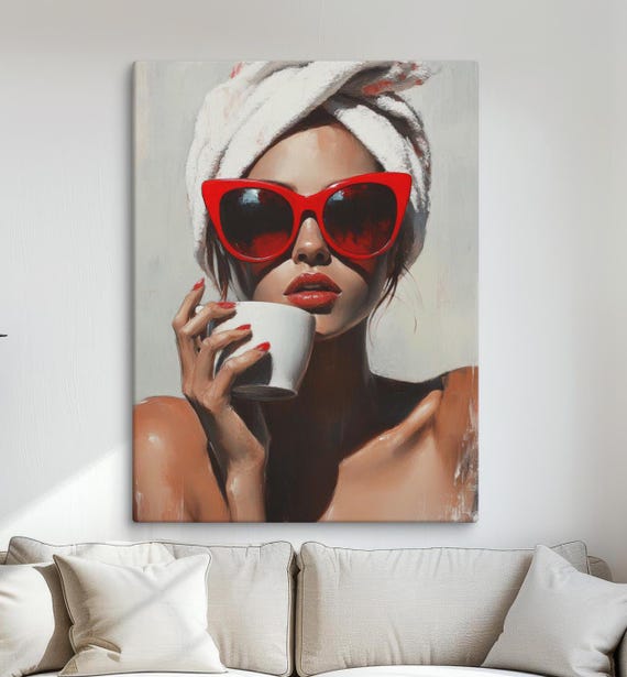 Glamorous Woman With Coffee Art Bold Salon And Spa Wall Decor Stylish Ready To Hang Artwork For Beauty Studios