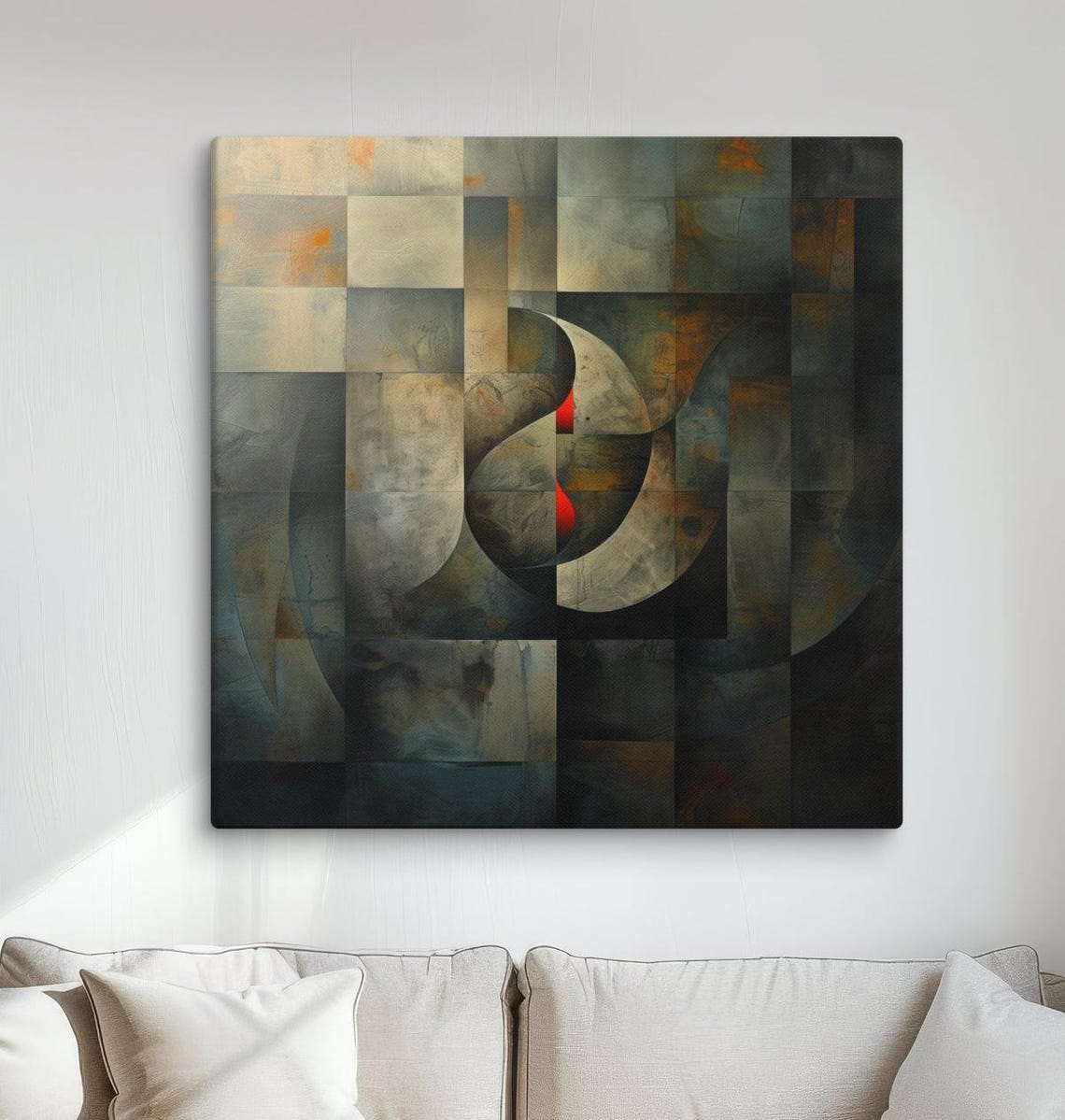 Geometric Harmony Abstract Art Modern Cubist Design Subtle Hues And Textures Ready To Hang Wall Decor For Contemporary Homes