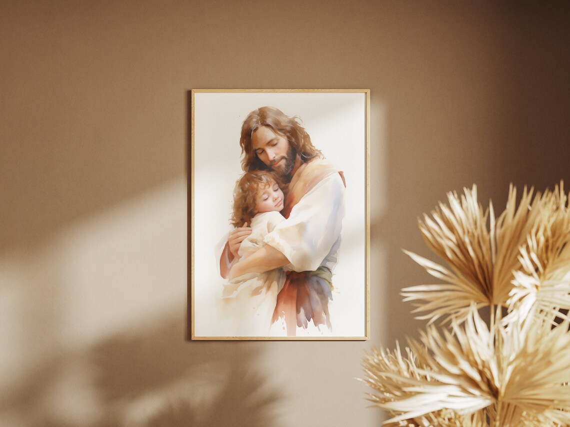Gentle Guardian Jesus Hugging Little Girl Lds Baptism Program Baptism Gift Girl Jesus With Little Girl Art Jesus Png Love Like Jesus - Image 3