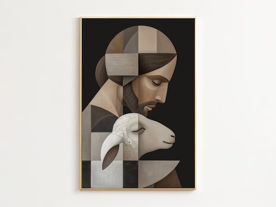 Jesus Christ Good Shepherd Abstract Cubist Lamb Faith Art Poster