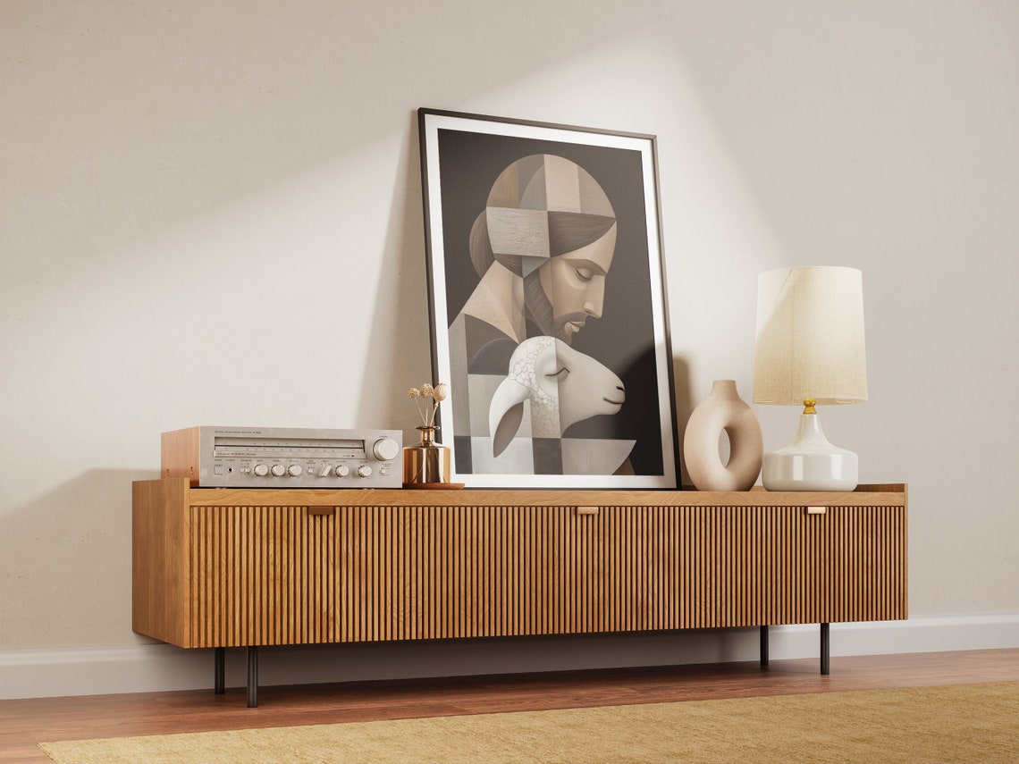 Jesus Christ Good Shepherd Abstract Cubist Lamb Faith Art Poster - Image 3