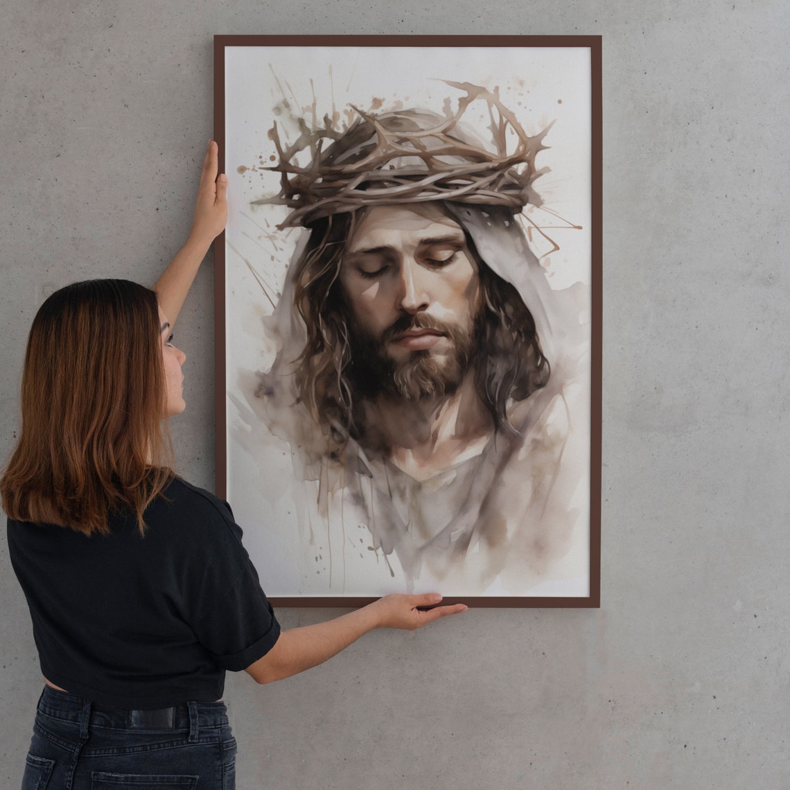 Jesus Christ Print Jesus Wearing Crown Of Thorns Bible Art Crucifixion Of Jesus Modern Jesus Art Church Decoration Religious - Image 2