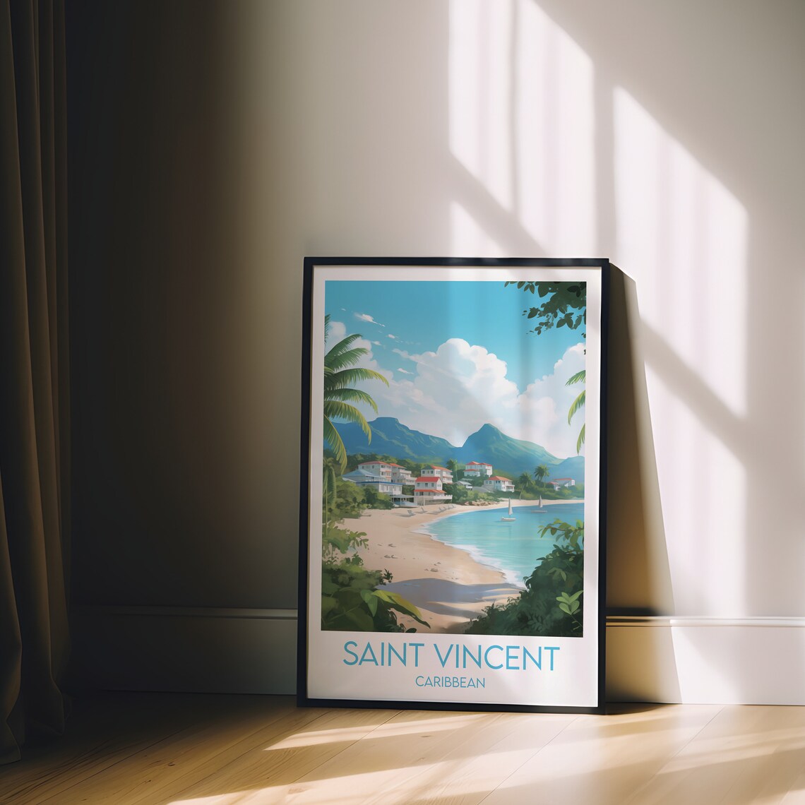 Saint Vincent Caribbean Tropical Beach Palm Sailboat Travel Poster - Image 2