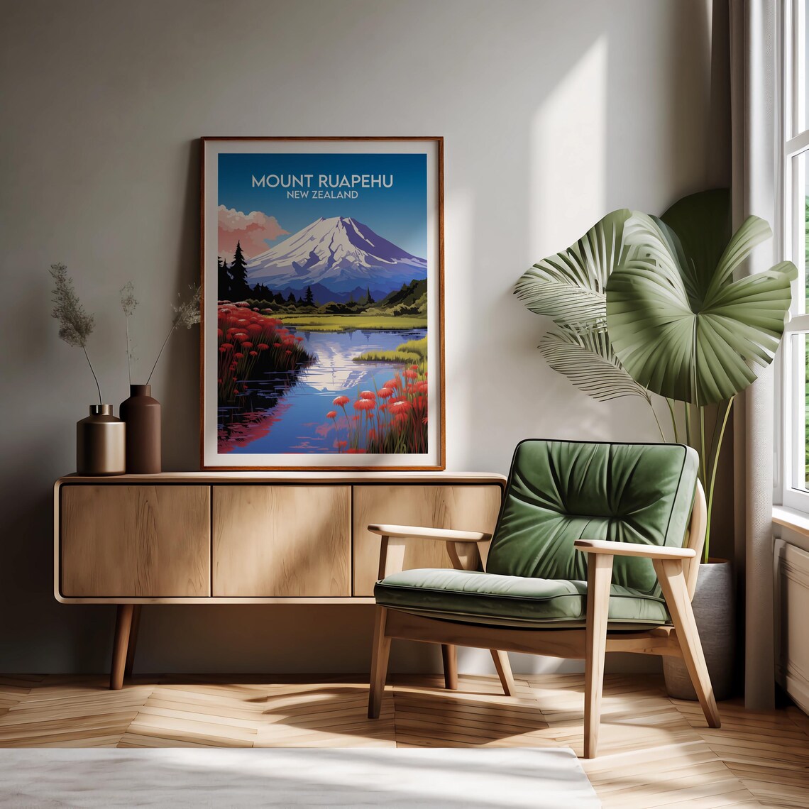 Mount Ruapehu New Zealand Snowy Volcano Lake Reflection Poster - Image 2