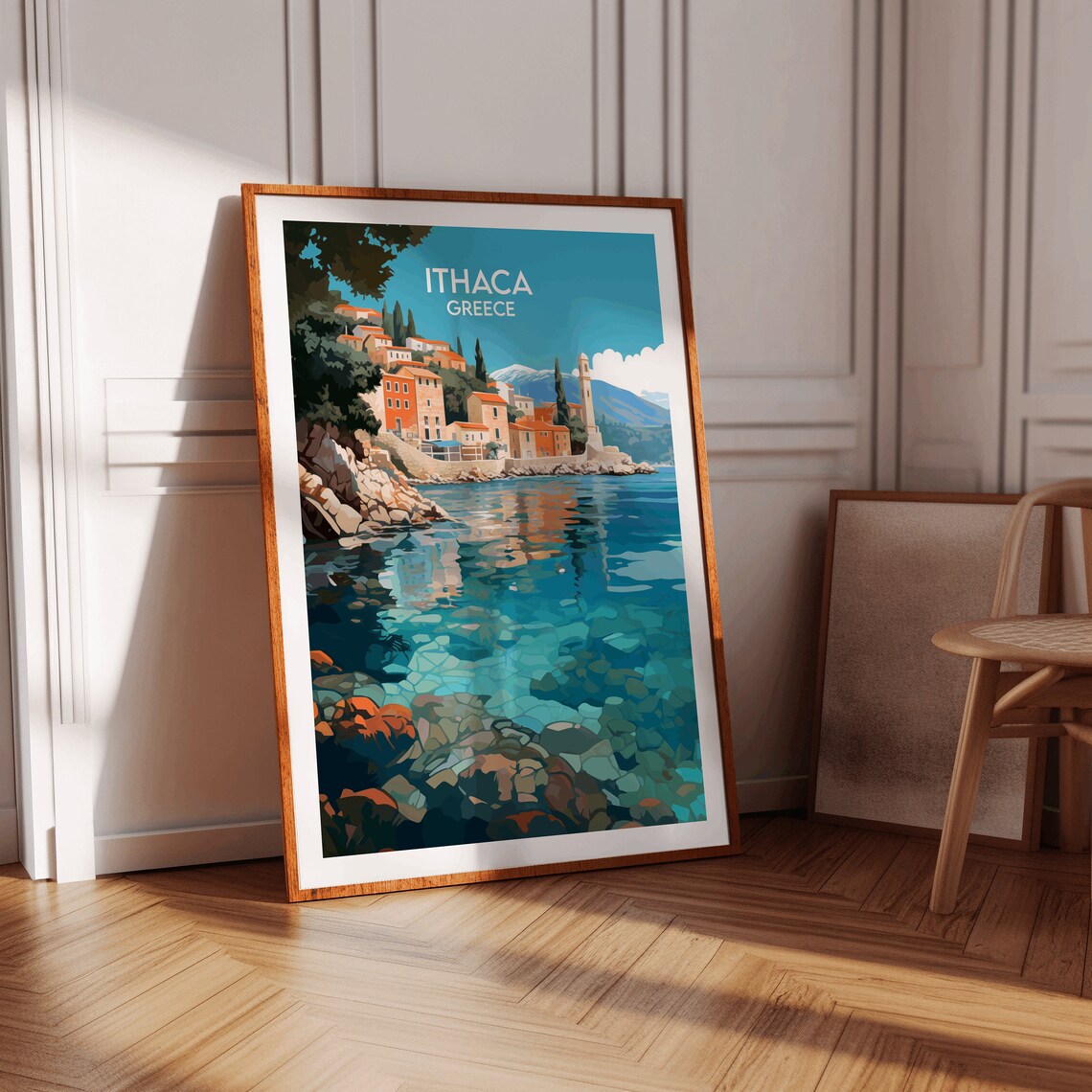Scenic Ithaca Greece Coastal Town Turquoise Harbor Travel Poster - Image 3