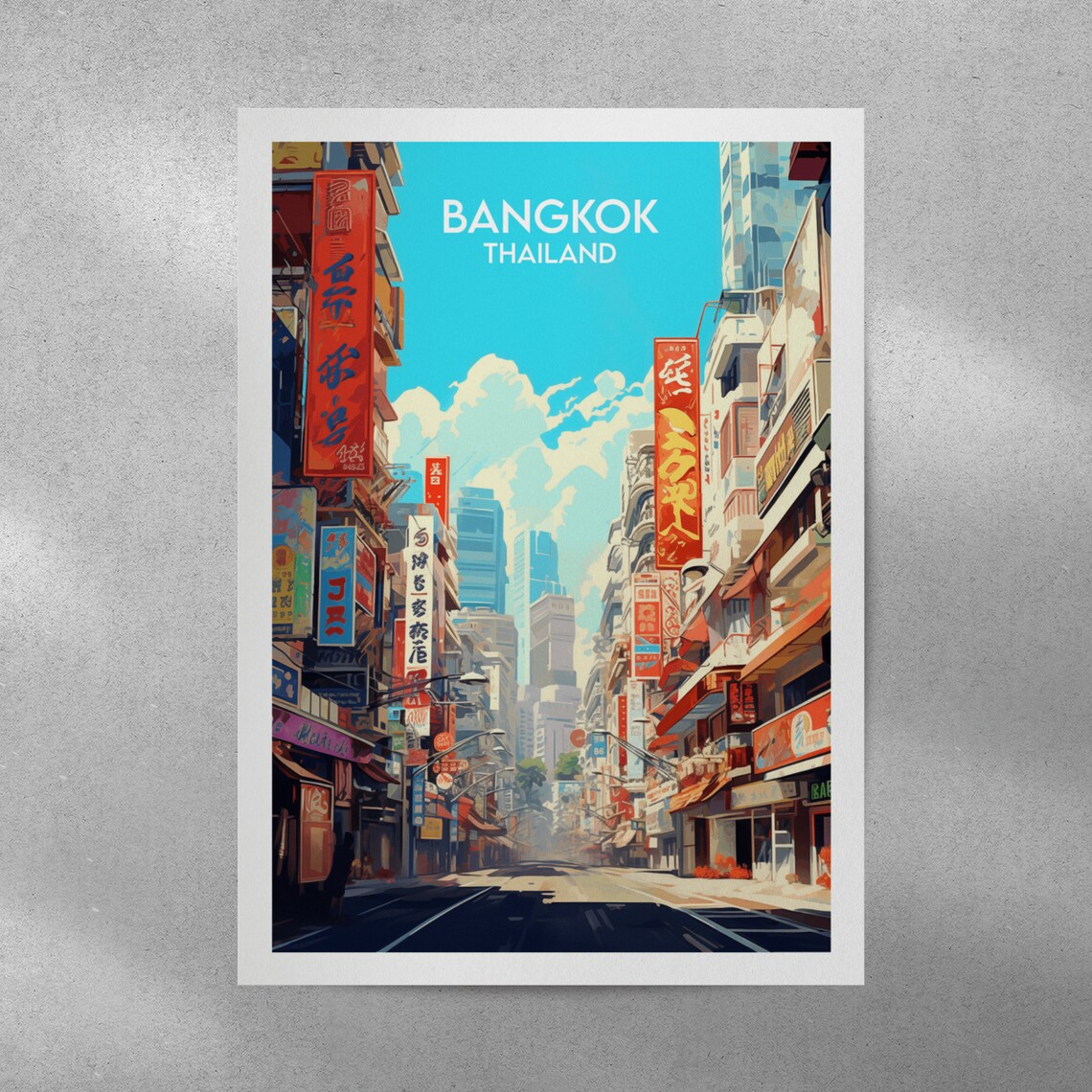 Bangkok Thailand Vibrant City Street Scene Retro Travel Poster - Image 3