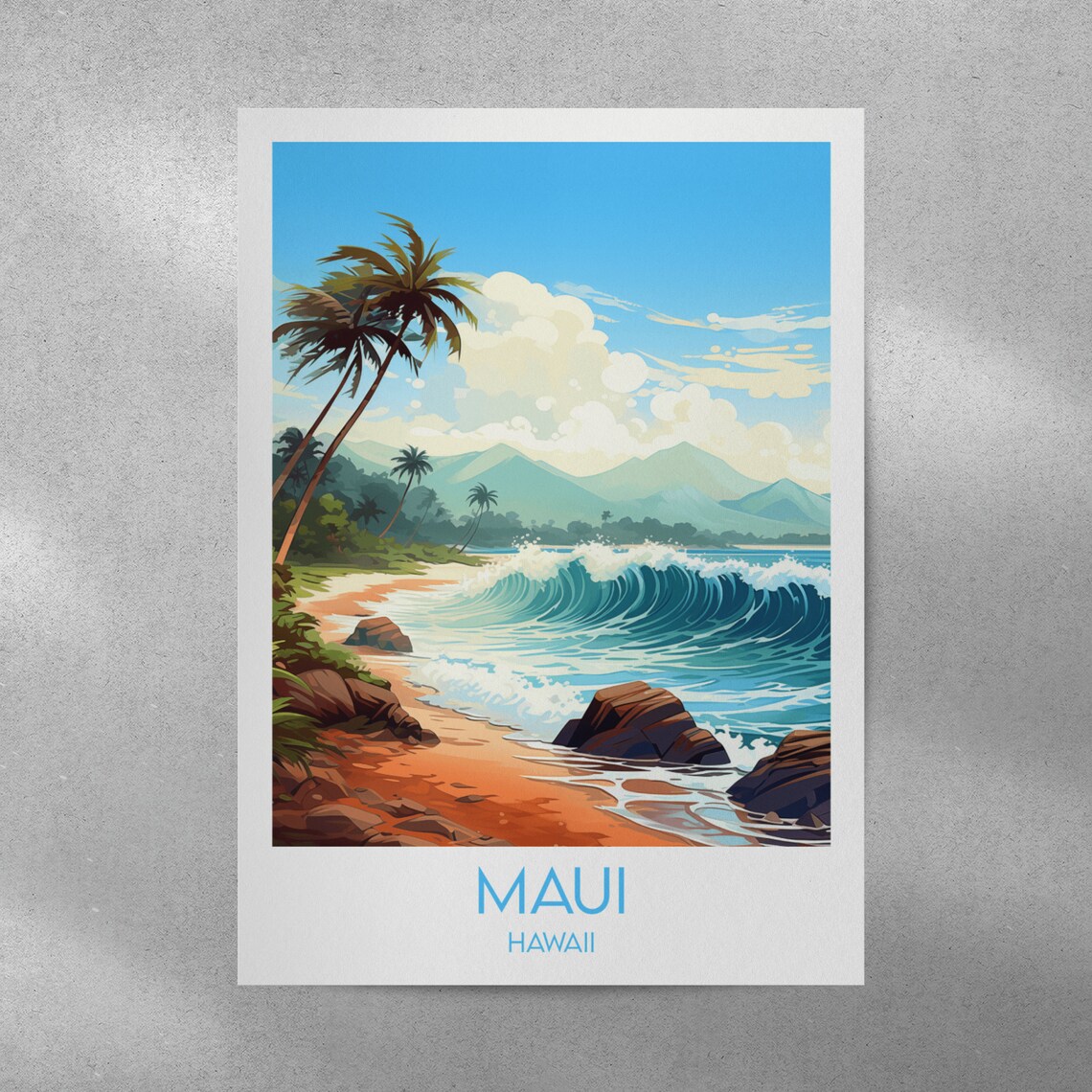 Maui Hawaii Tropical Beach Surf Wave Vintage Style Travel Poster - Image 2