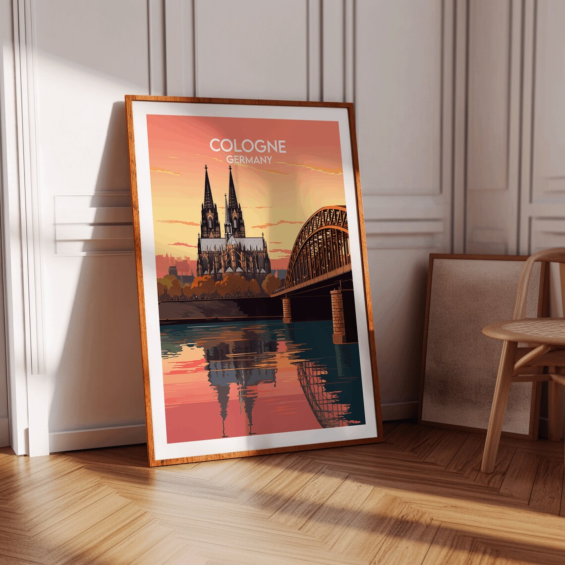 Cologne Germany Sunset Cathedral And Bridge Retro Travel Poster - Image 3