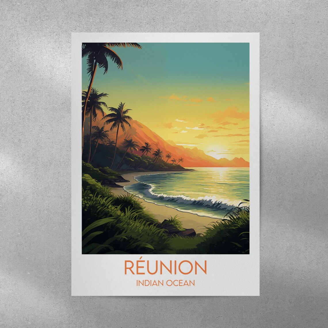 Reunion Indian Ocean Tropical Beach Palms Sunset Travel Wall Art - Image 4