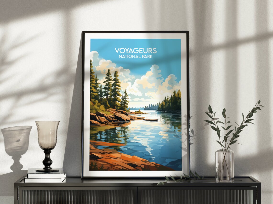 Voyageurs National Park Canoe Calm Lake Pine Forest Travel Poster - Image 5