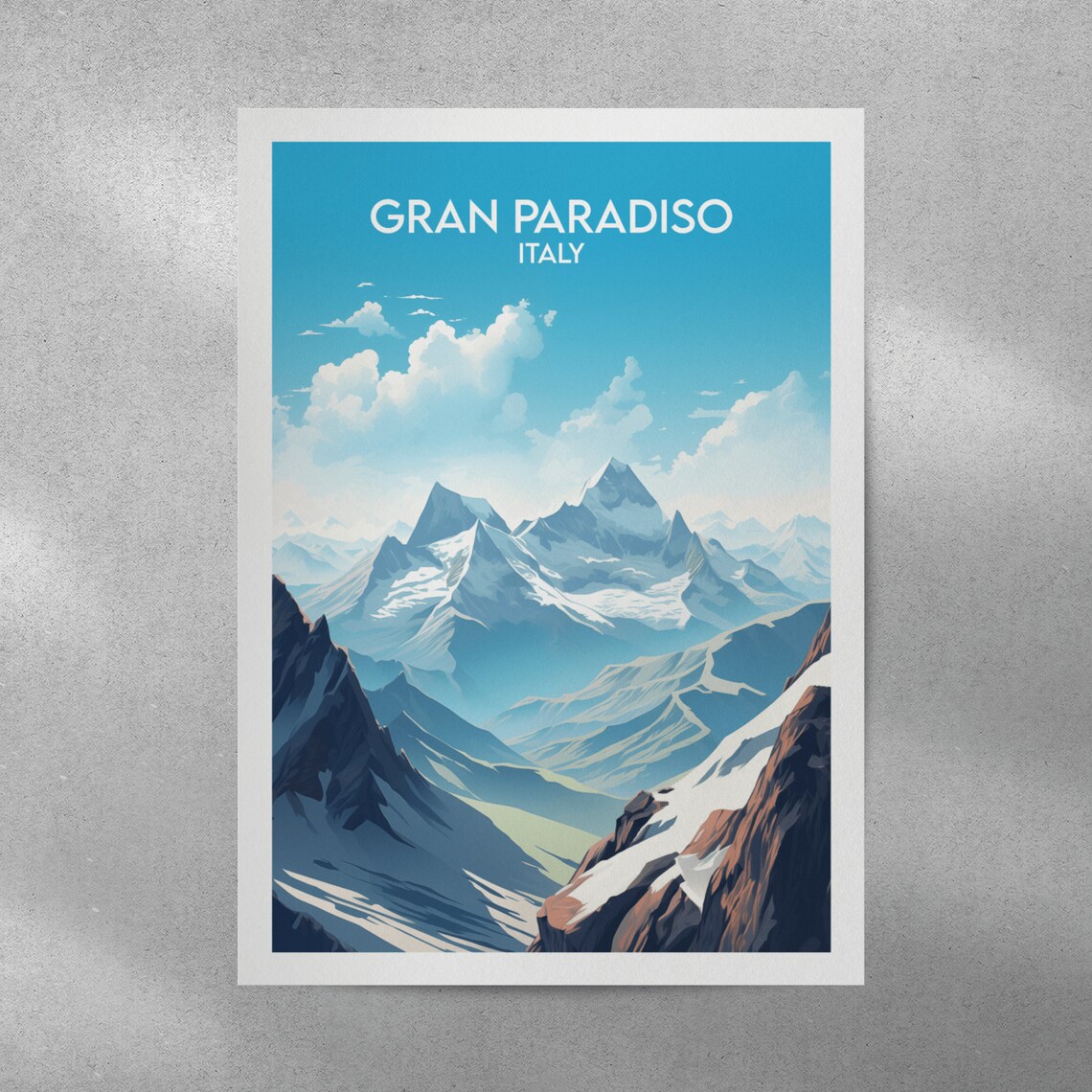 Gran Paradiso Italy Snowy Alpine Peaks Retro Travel Art Poster - Image 4