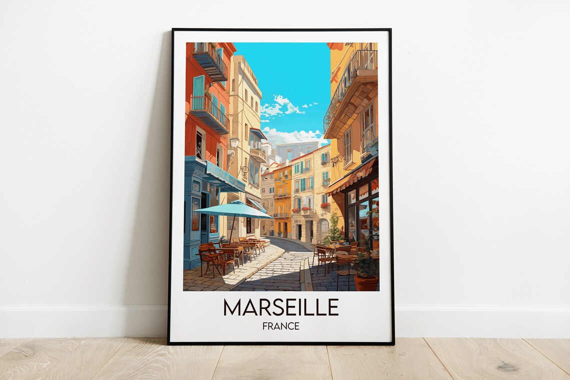 Marseille France Old Town Cafe Street Vintage Style Travel Poster