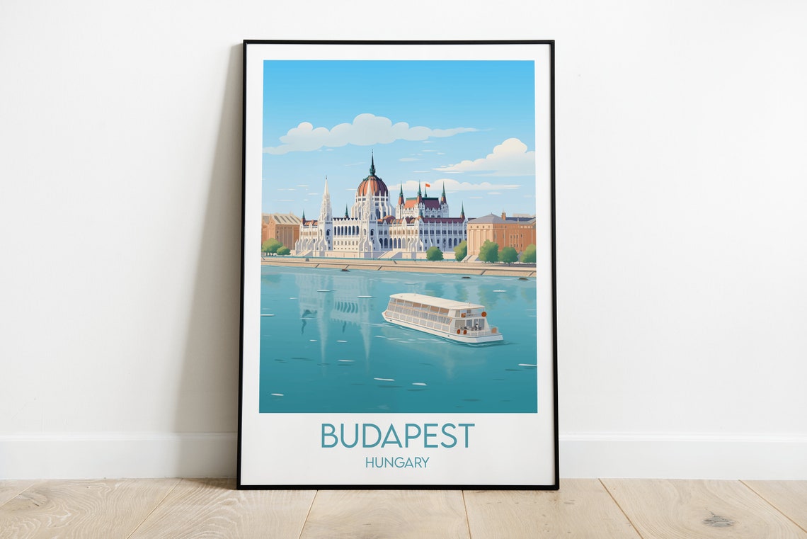 Budapest Hungary Parliament Danube River Cruise Travel Poster