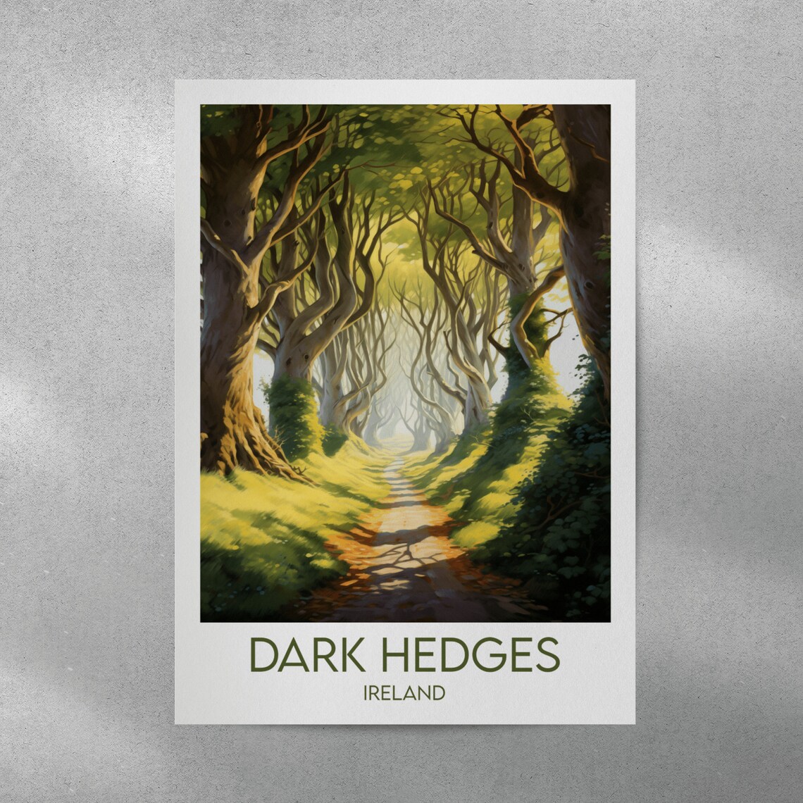 Dark Hedges Ireland Sunlit Tree Tunnel Lane Vintage Travel Poster - Image 3