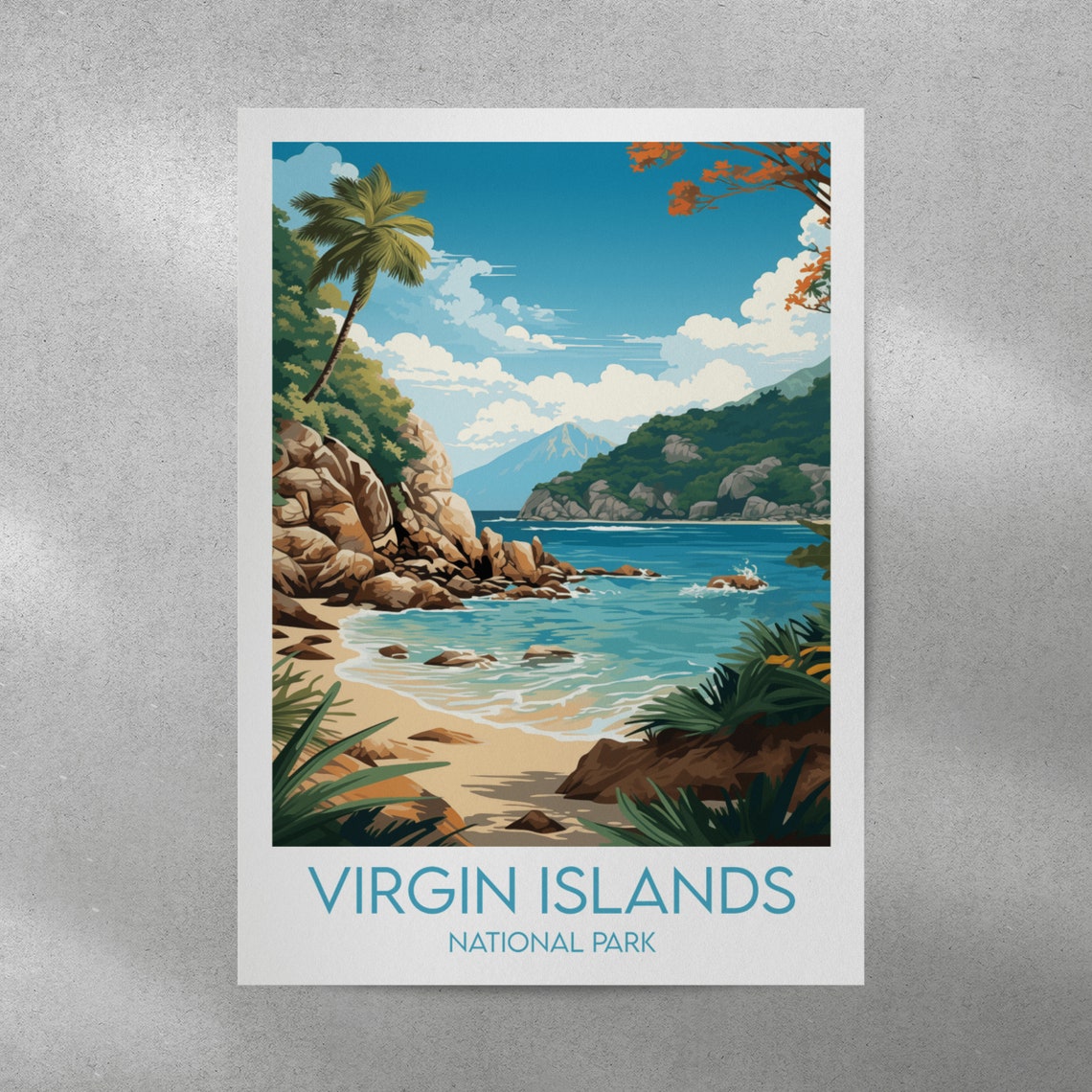 Virgin Islands National Park Rocky Cove Tropical Beach Travel Poster - Image 2