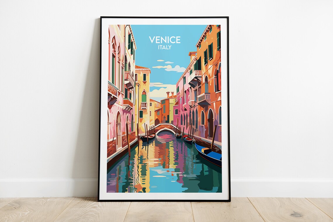 Venice Italy Canal Gondolas Colorful Buildings Grand Travel Poster