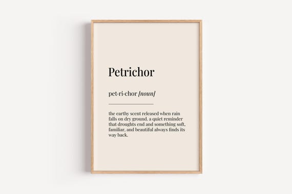 Petrichor Definition Print Dictionary Poster Home Wall Art Funny Gift For Him Her
