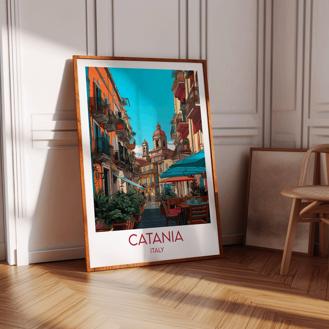 Catania Italy Old Town Street Balconies Church Tower Travel Poster - Image 2