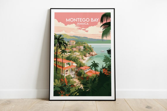Montego Bay Travel Print Jamaica Poster Custom Personalised Wedding Birthday Gift
