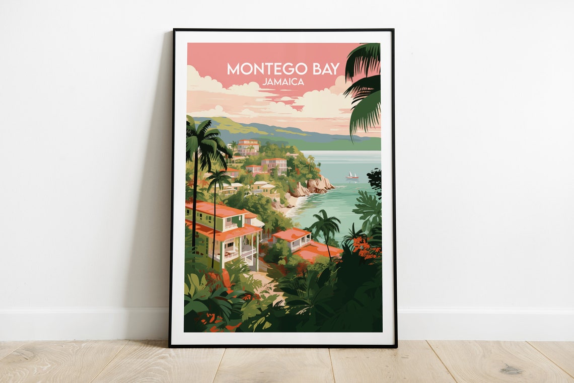 Montego Bay Travel Print Jamaica Poster Custom Personalised Wedding Birthday Gift