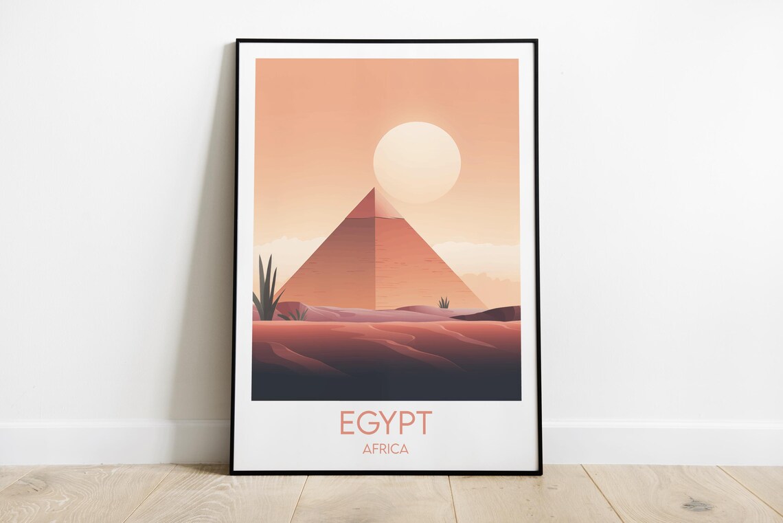Egypt Pyramids Desert Sunset Vintage Minimalist Travel Poster