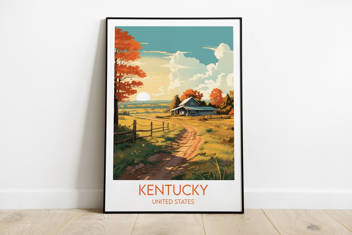 Kentucky Autumn Farmhouse Country Road Sunset Landscape Poster