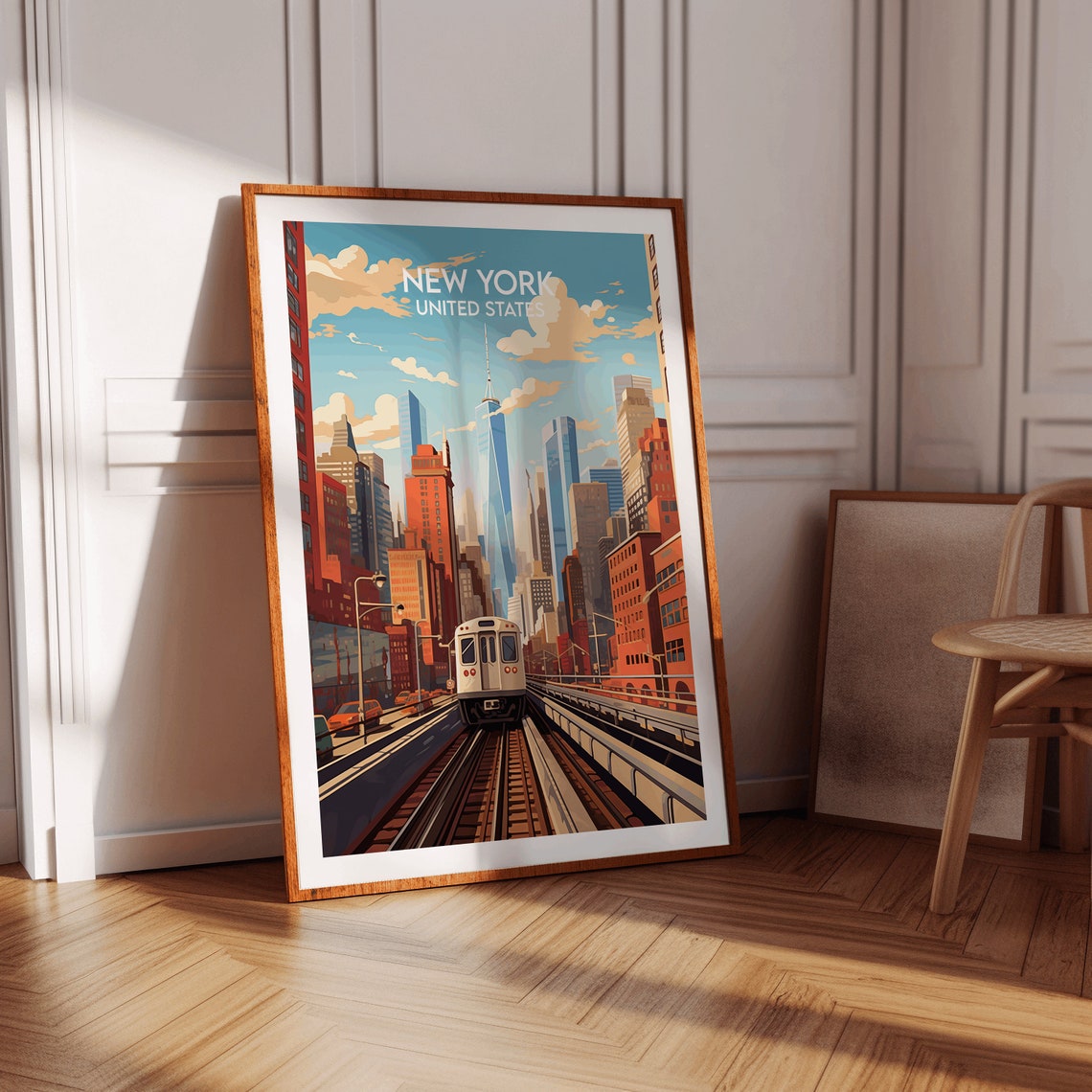 New York Subway Train City Skyline Retro Illustrated Travel Poster - Image 2
