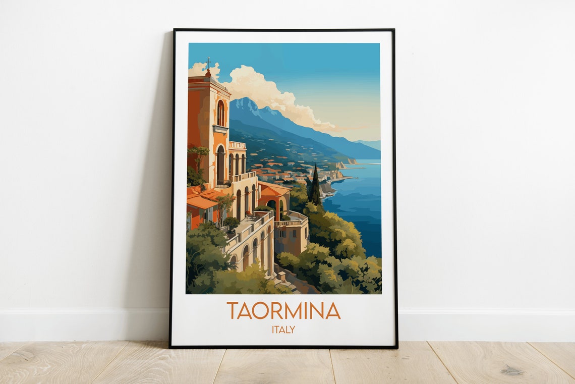 Taormina Italy Sicily Coastal Town Seaside View Travel Poster