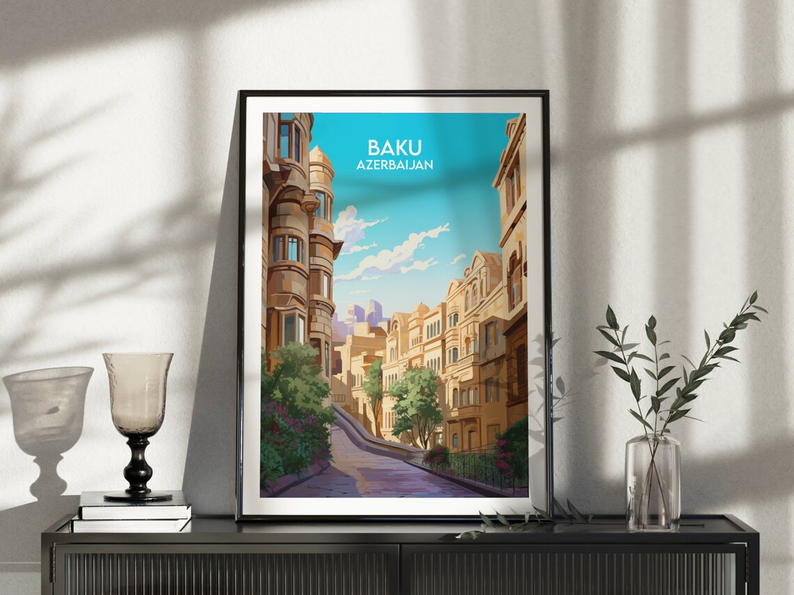 Baku Azerbaijan Old Town Street Historic Buildings Travel Poster - Image 3