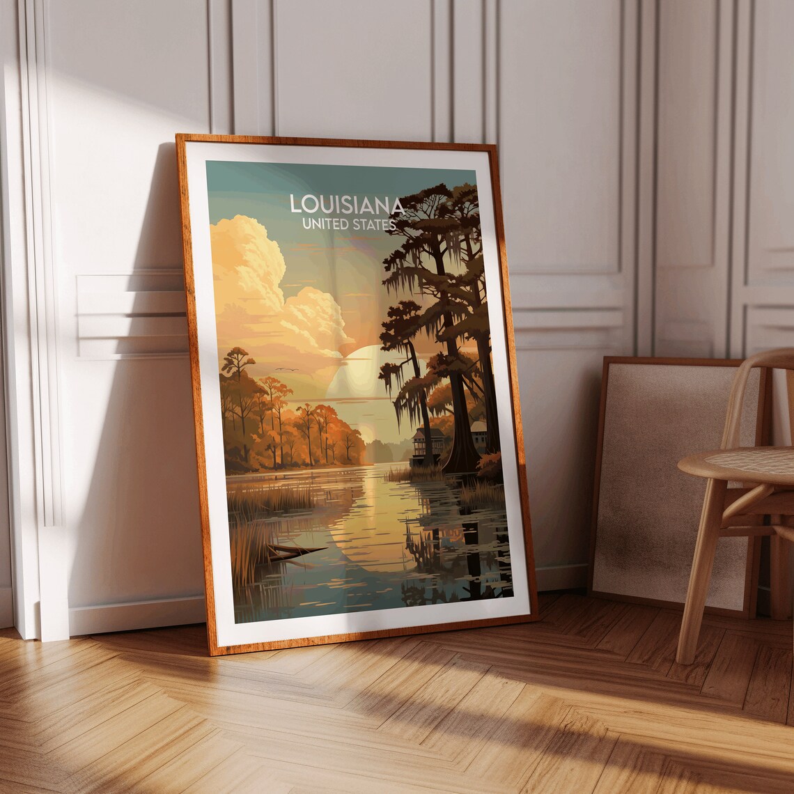 Louisiana Bayou Sunset Cypress Swamp Water Cabin Travel Poster - Image 2