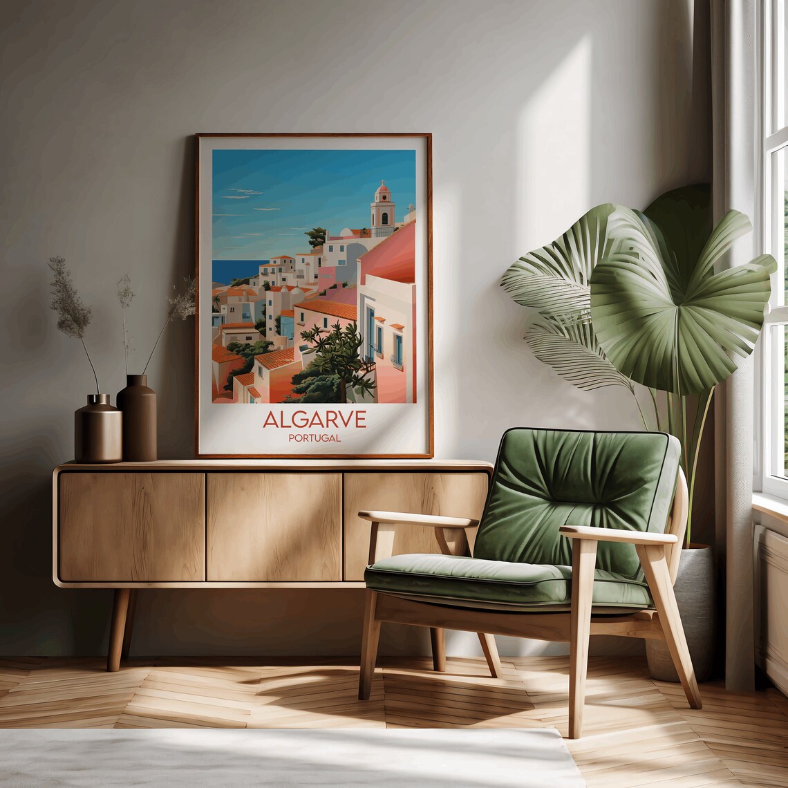Algarve Portugal Seaside Village Rooftops Classic Travel Art Poster - Image 3