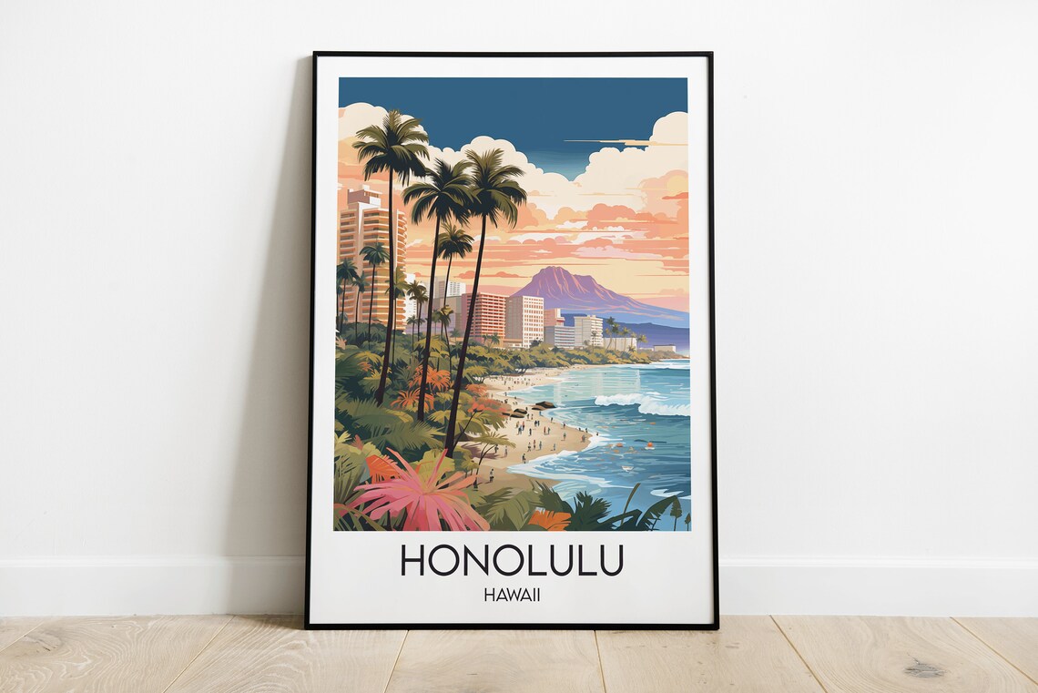Honolulu Travel Poster, Hawaii Custom Personalised Gift