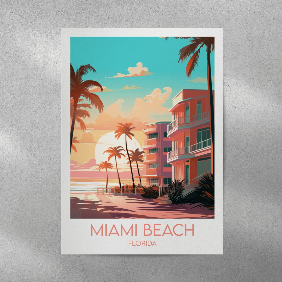 Miami Beach Florida Art Deco Sunset Beach Retro Travel Poster - Image 4