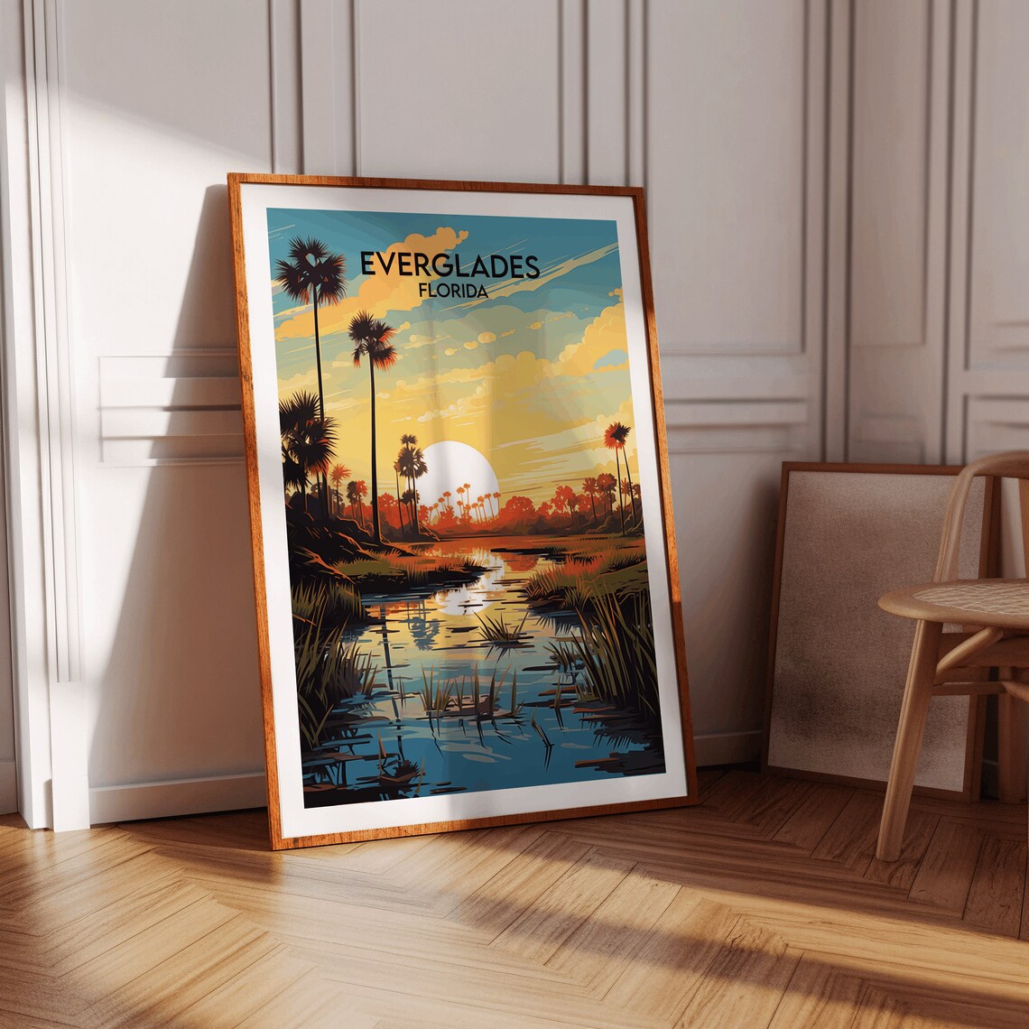 Everglades Florida Golden Sunset Marsh Palms Waterway Travel Poster - Image 2