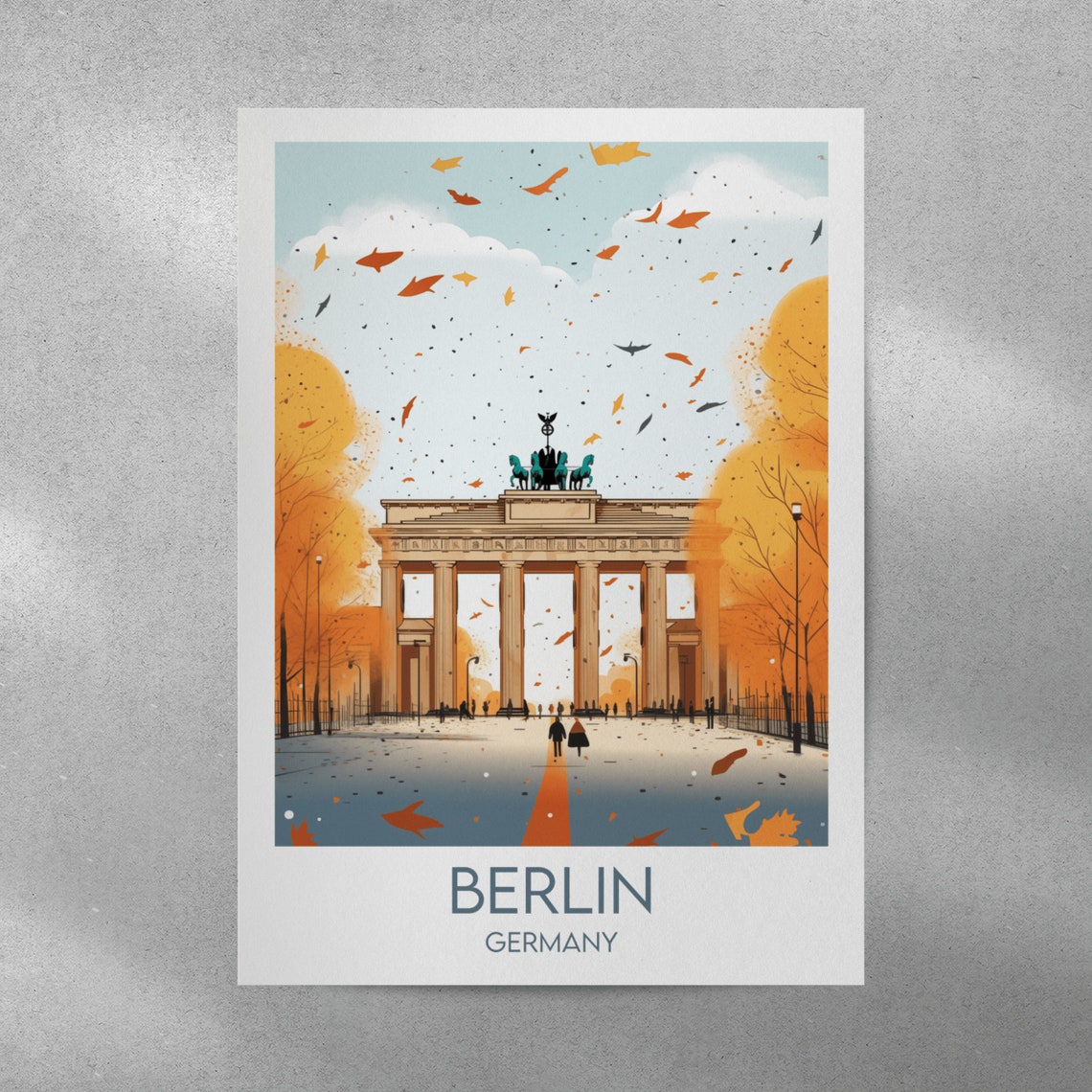 Berlin Germany Brandenburg Gate Autumn Illustration Travel Poster - Image 5